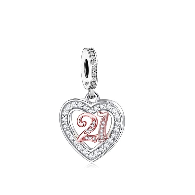Amarante Jewelry 21st Birthday Rose Gold Heart Dangle Charm
