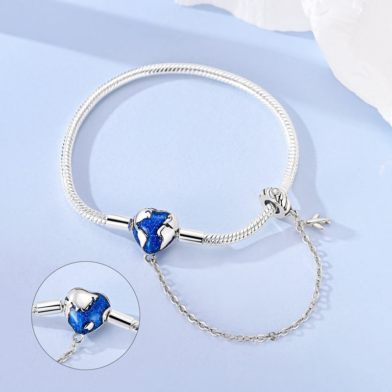 World Map & Airplane Safety Chain Refined Bracelet