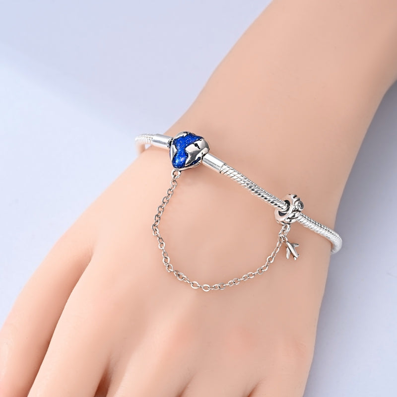 World Map & Airplane Safety Chain Refined Bracelet