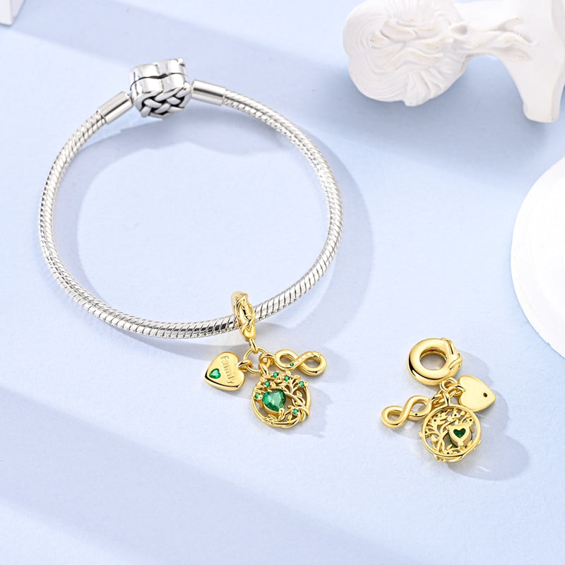 Gold Family Tree of Life & Forever Dangle Charm
