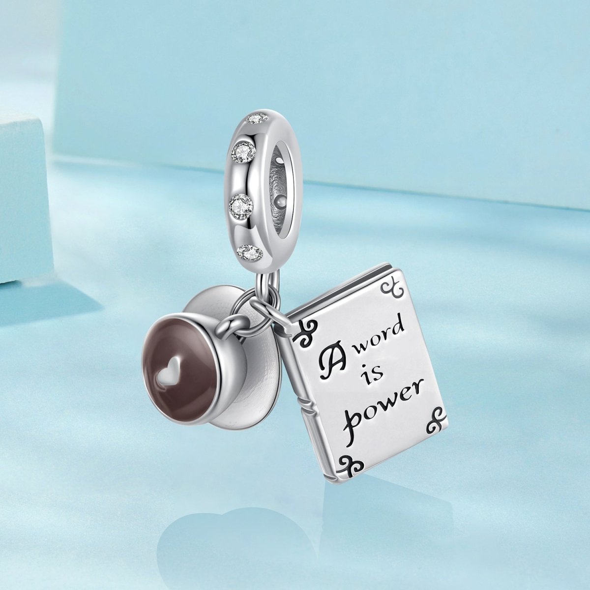 Amarante Jewelry "A Word is Power" Book & Coffee Dangle Charm