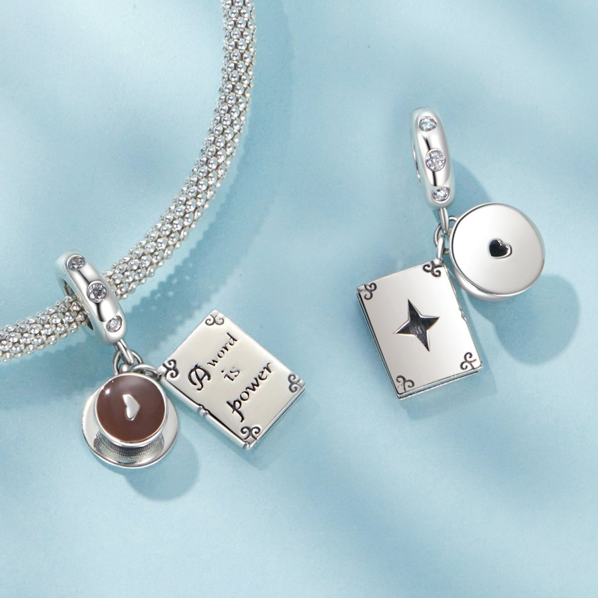 Amarante Jewelry "A Word is Power" Book & Coffee Dangle Charm