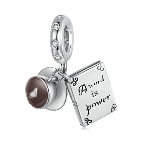Amarante Jewelry "A Word is Power" Book & Coffee Dangle Charm