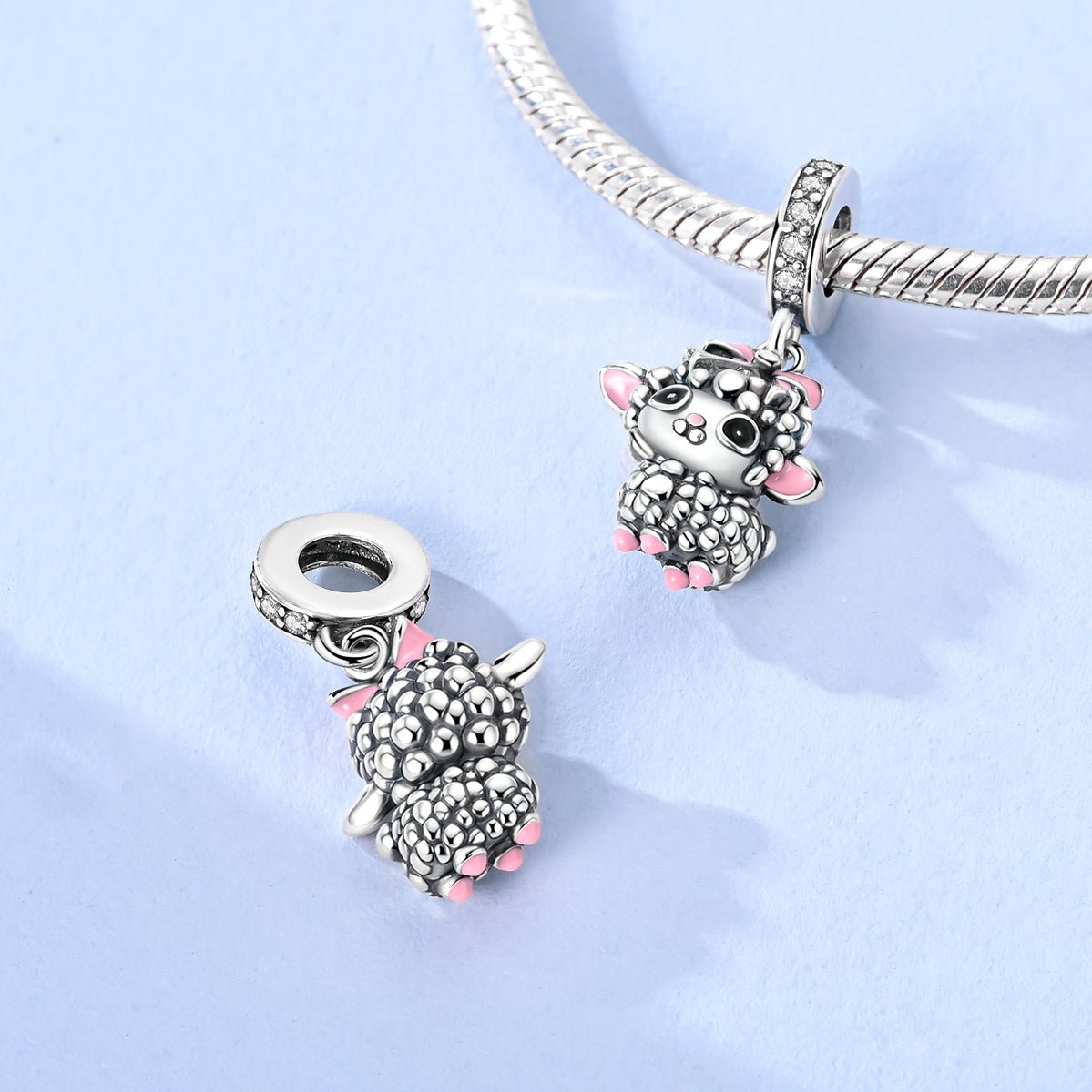 Amarante Jewelry Adorable Lamb with Pink Bow Dangle Charm