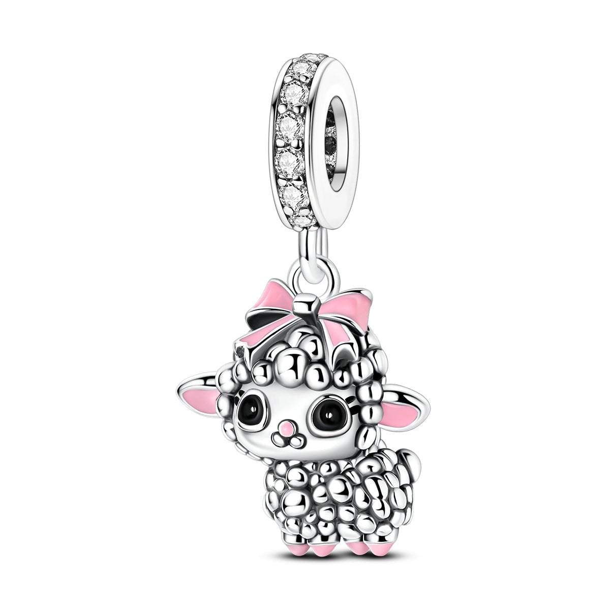 Amarante Jewelry Adorable Lamb with Pink Bow Dangle Charm