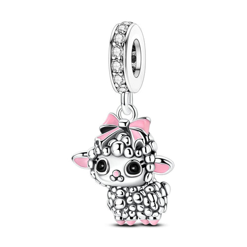 Amarante Jewelry Adorable Lamb with Pink Bow Dangle Charm