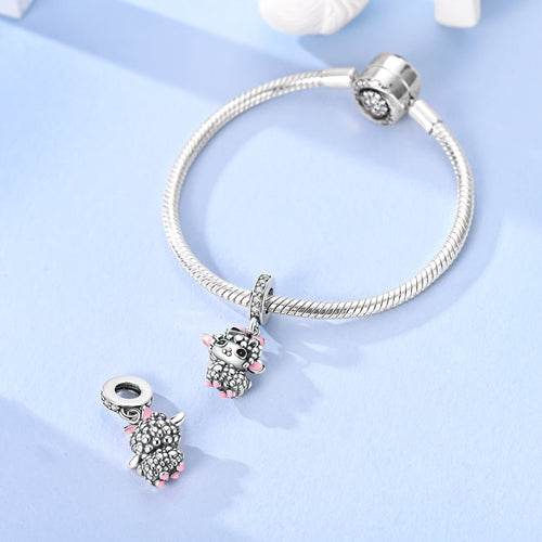 Amarante Jewelry Adorable Lamb with Pink Bow Dangle Charm