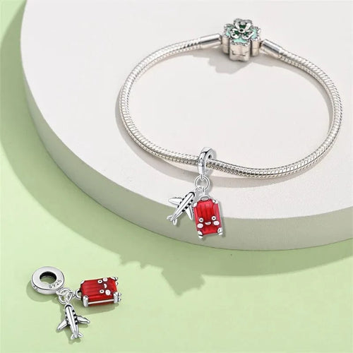 Amarante Jewelry Airplane and Red Suitcase Dangle Charm