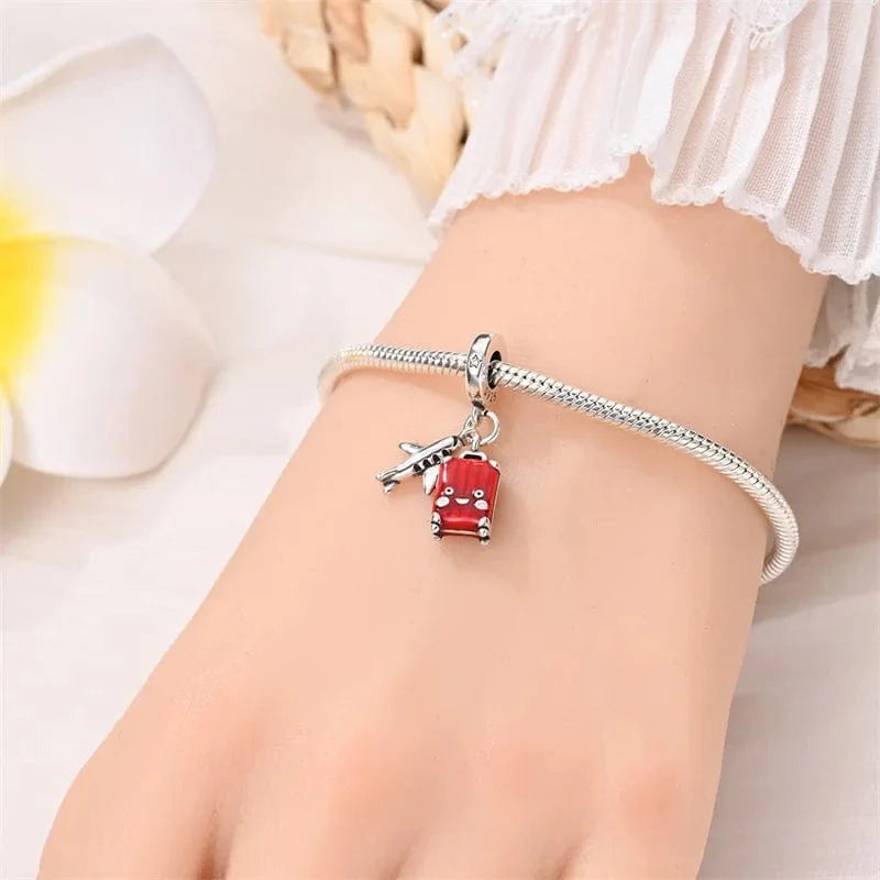 Amarante Jewelry Airplane and Red Suitcase Dangle Charm