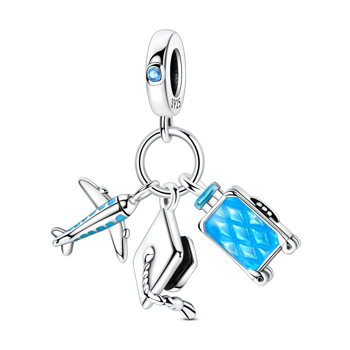 Amarante Jewelry Airplane, Graduation Cap & Suitcase Travel Dangle Charm