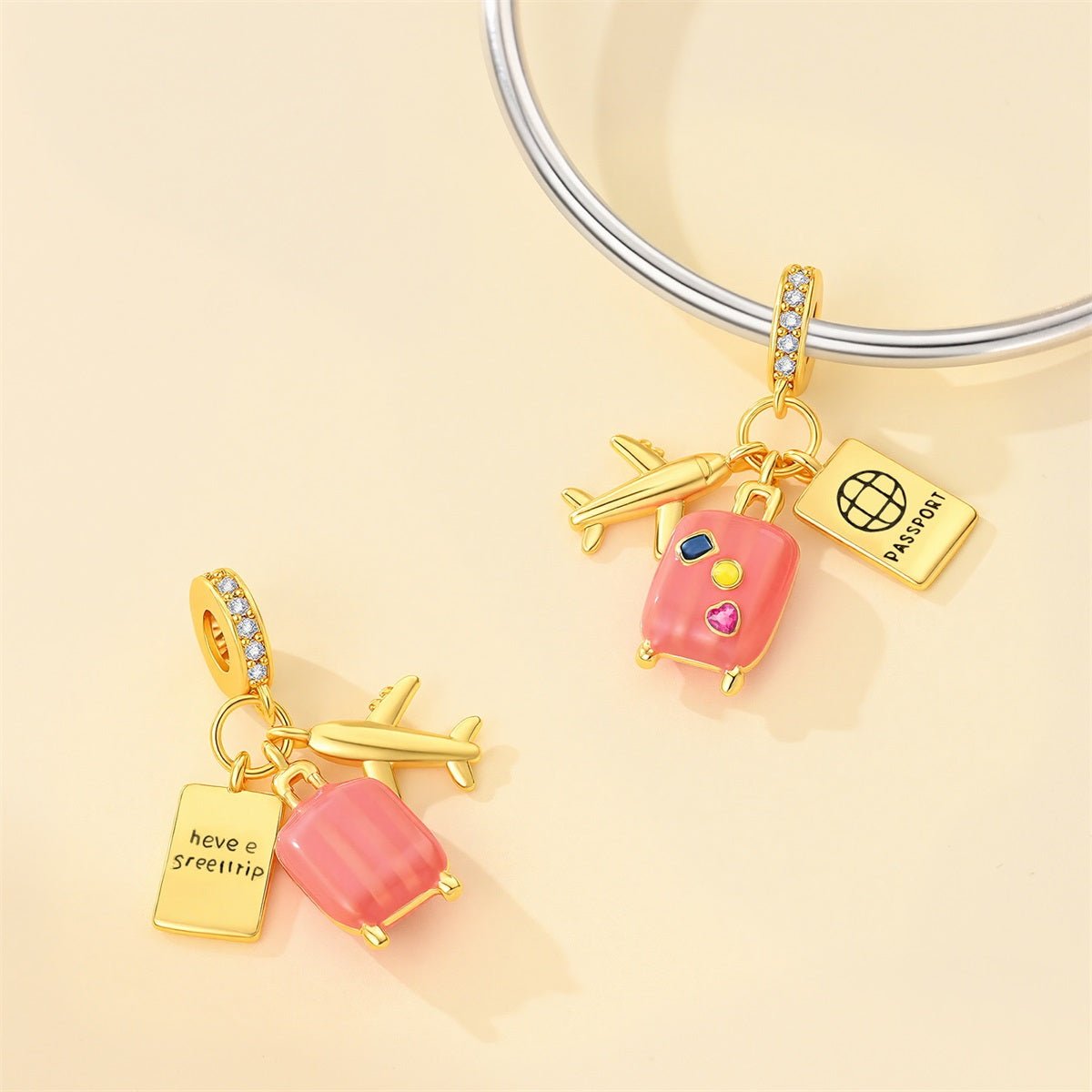 Amarante Jewelry Airplane, Passport & Suitcase Travel Dangle Charm