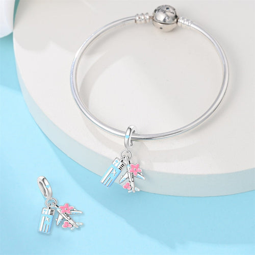 Amarante Jewelry Airplane with Ticket & Flowers Dangle Charm