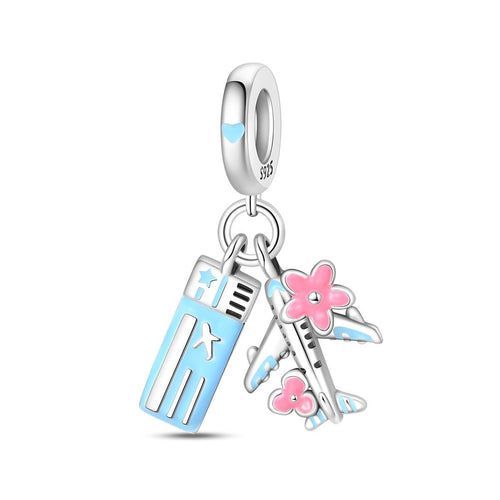 Amarante Jewelry Airplane with Ticket & Flowers Dangle Charm