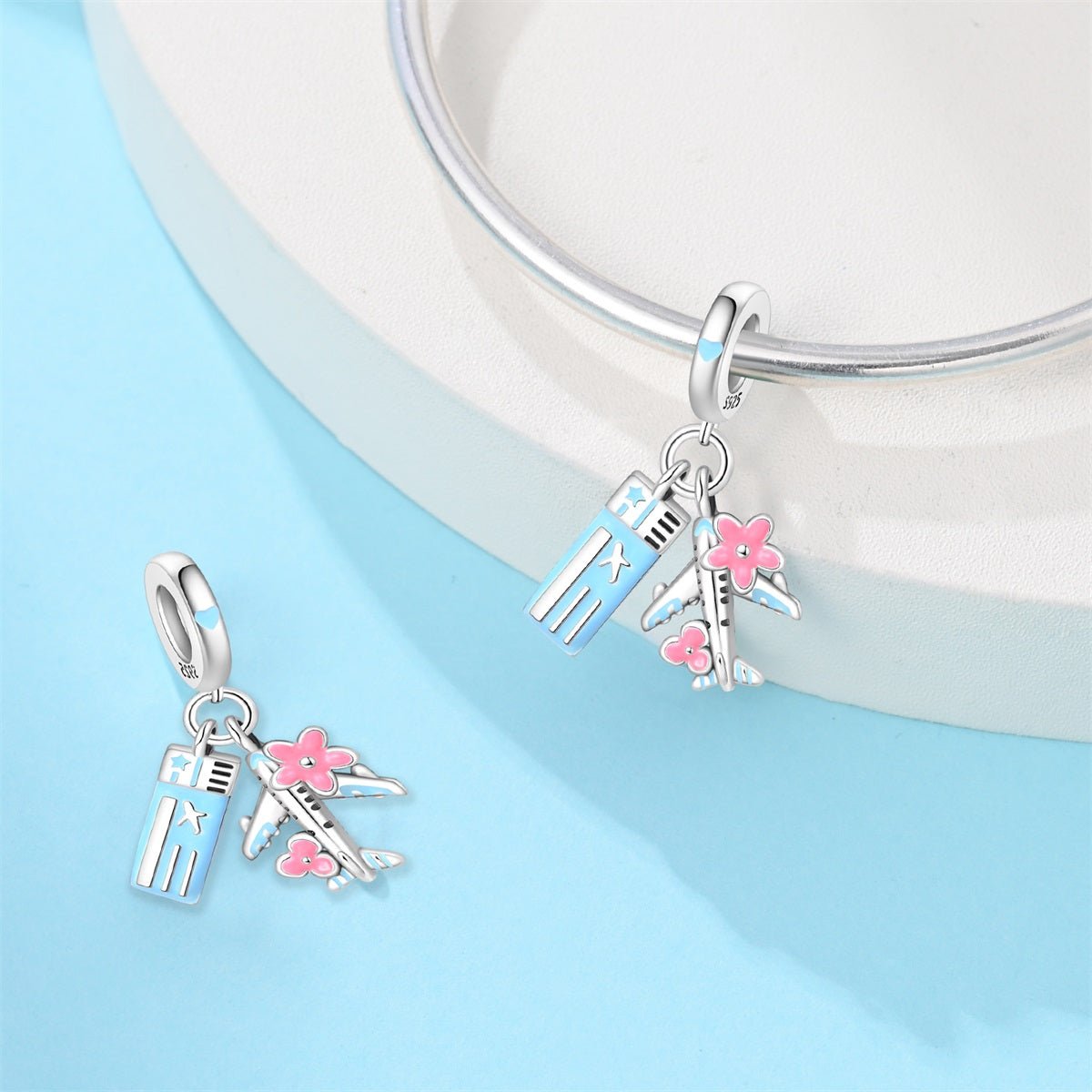 Amarante Jewelry Airplane with Ticket & Flowers Dangle Charm