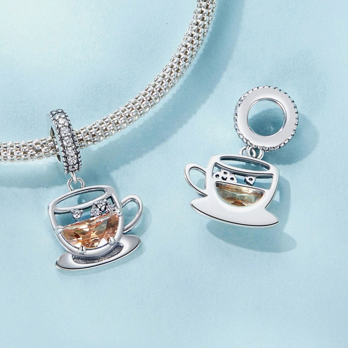 Amarante Jewelry Amber Coffee Cup & Saucer Dangle Charm