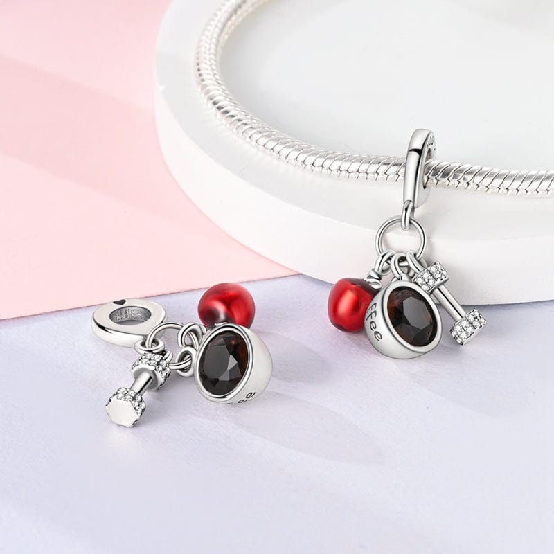 Amarante Jewelry Apple, Coffee, & Dumbbell Fitness Charm
