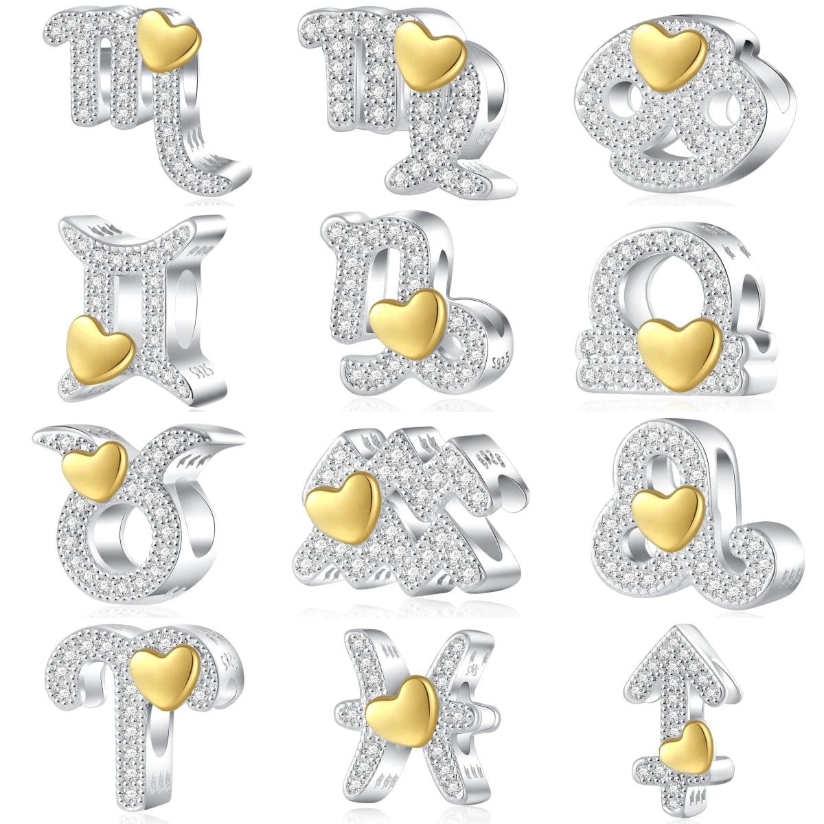 Amarante Jewelry Gold Heart & Pavé Crystals Astrology Signs Zodiac Constellation Charms