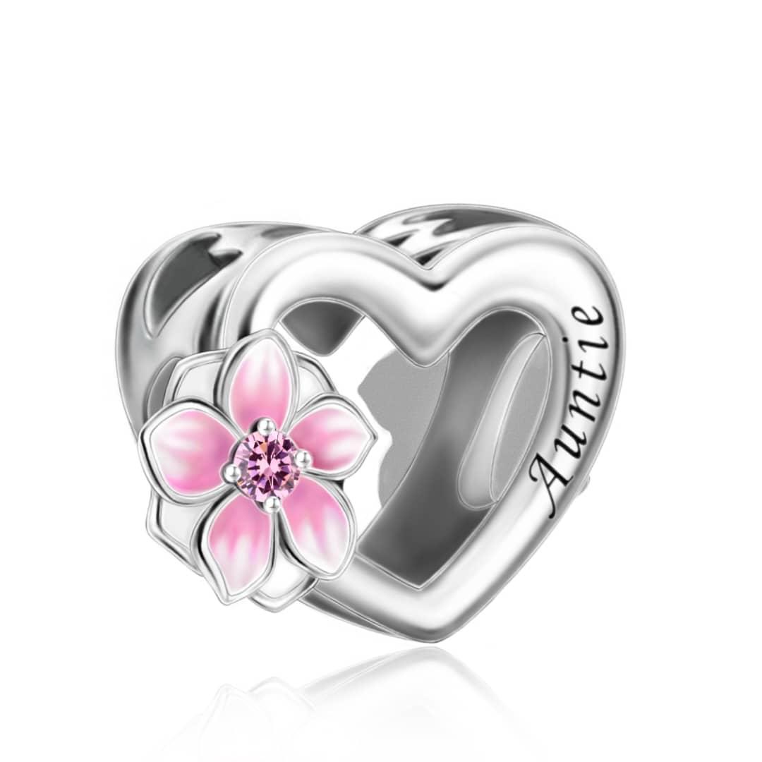 Amarante Jewelry Auntie Heart Cherry Blossom Charm