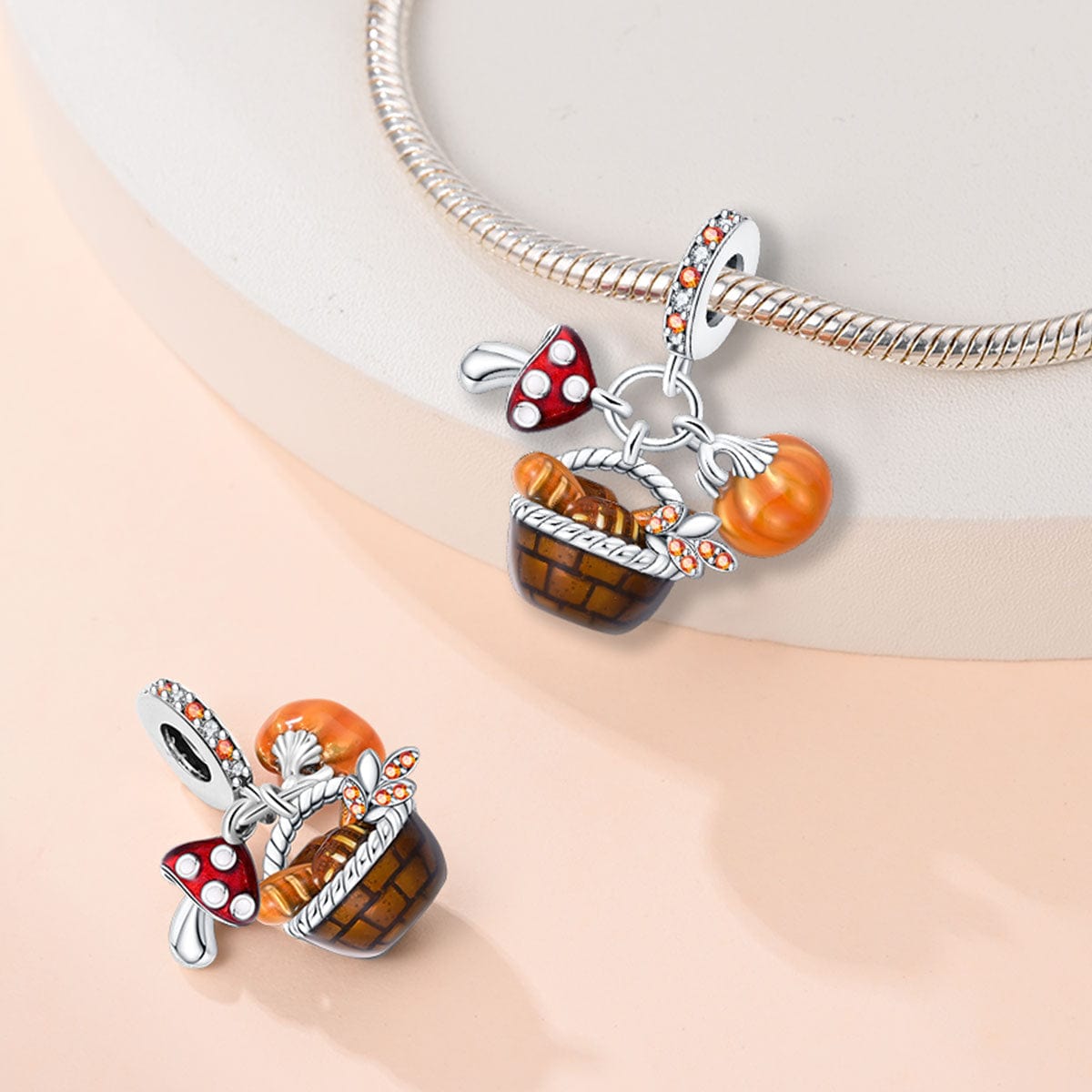 Amarante Jewelry Autumn Basket Mushroom, Bread & Pumpkin Charm
