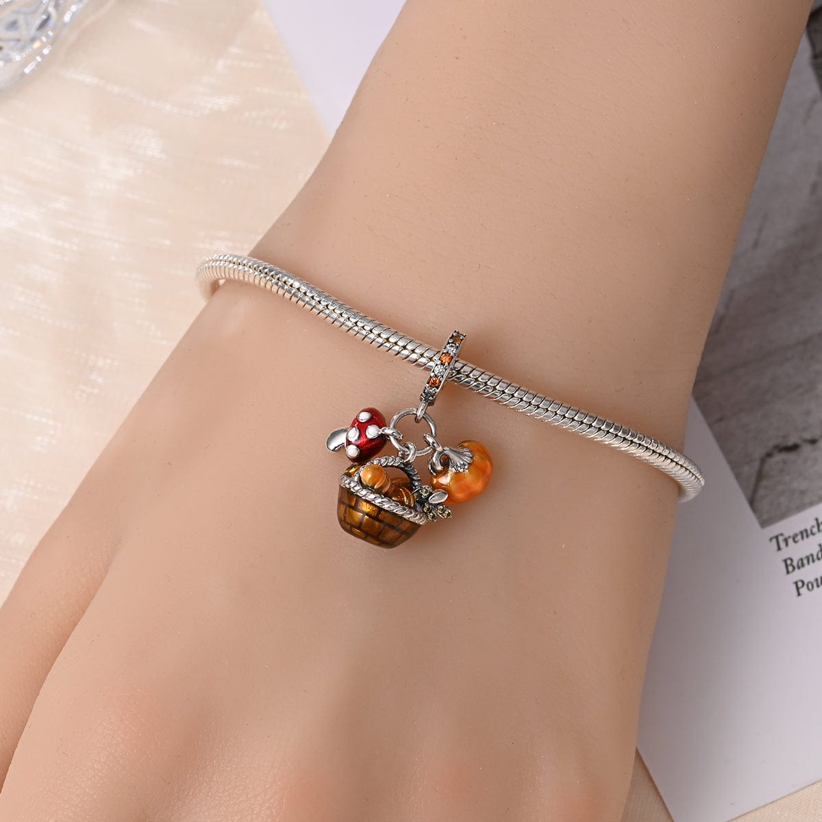 Amarante Jewelry Autumn Basket Mushroom, Bread & Pumpkin Charm