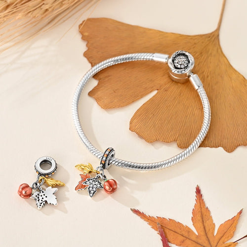 Amarante Jewelry Autumn Harvest Pumpkin & Leaves Dangle Charm