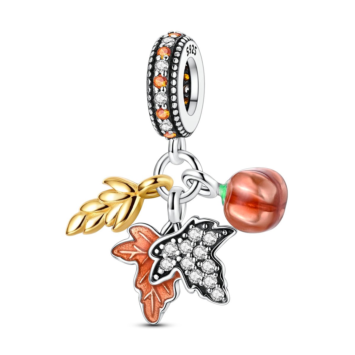 Amarante Jewelry Autumn Harvest Pumpkin & Leaves Dangle Charm