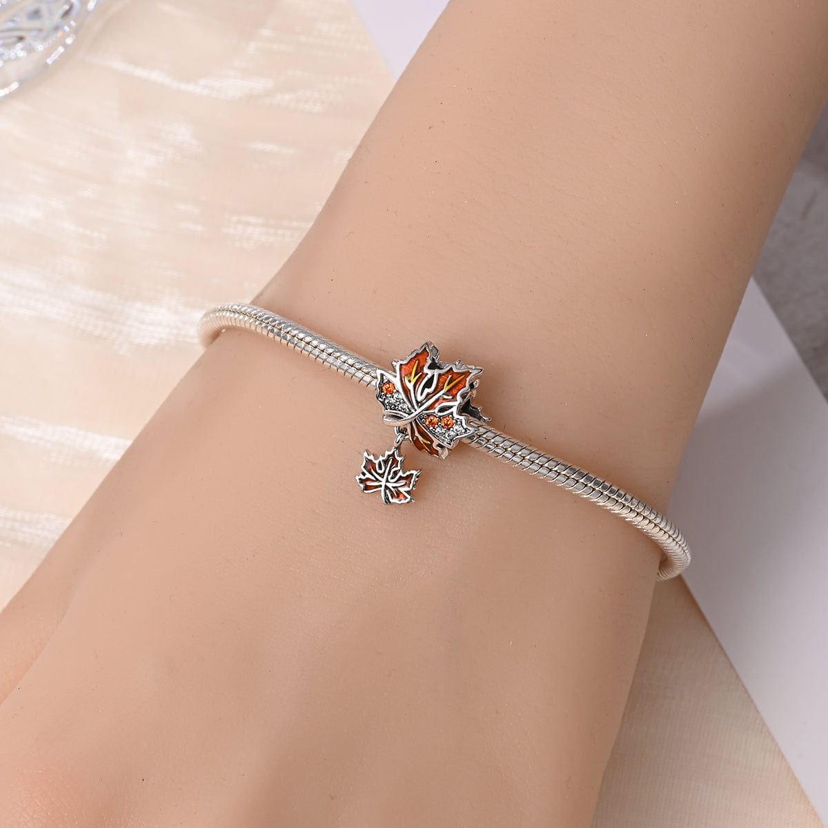 Amarante Jewelry Autumn Maple Leaf Amber Stone Charm