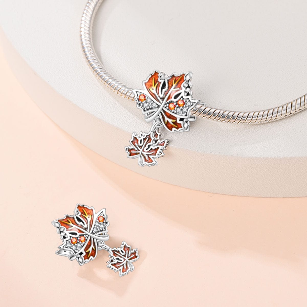 Amarante Jewelry Autumn Maple Leaf Amber Stone Charm