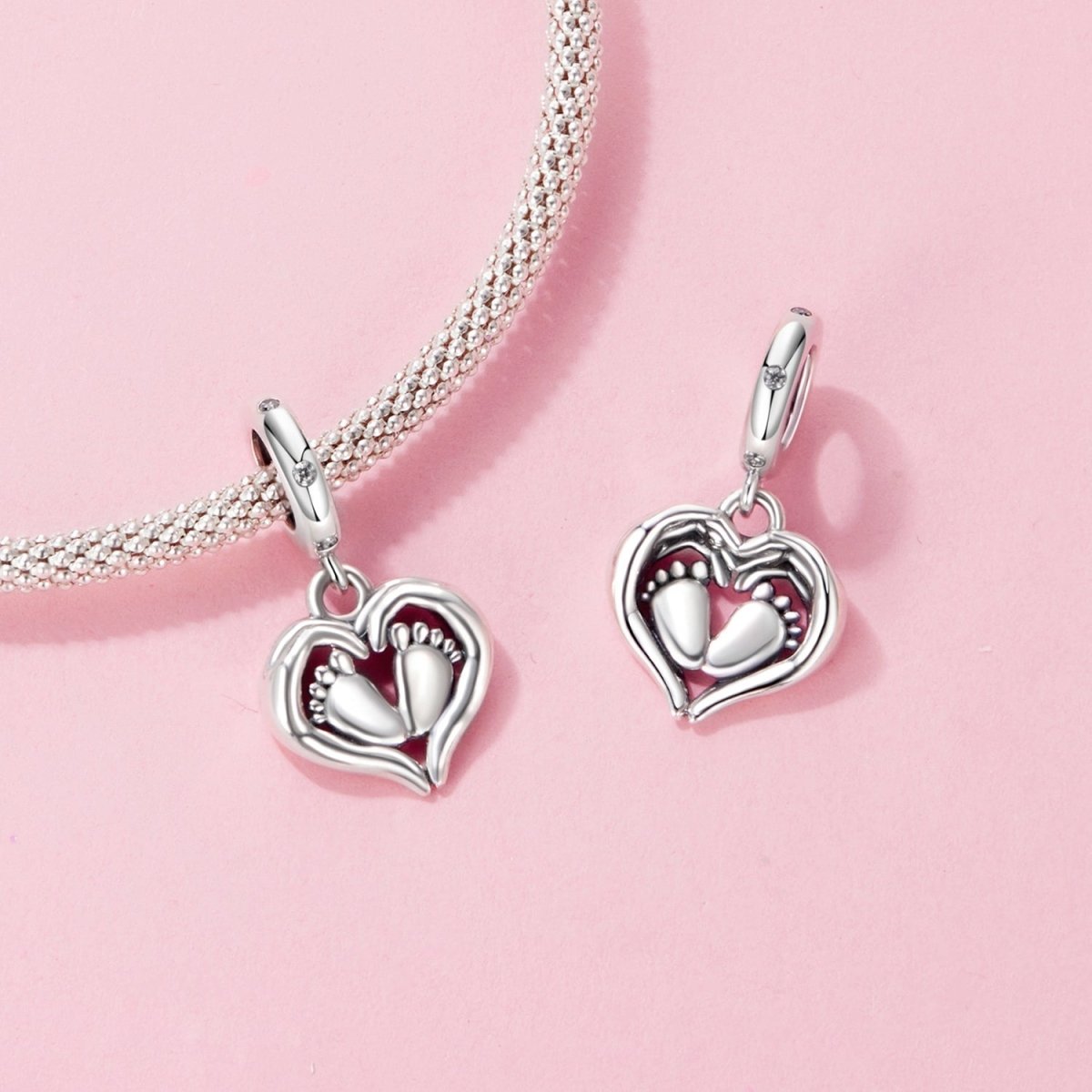 Amarante Jewelry Baby Feet in Heart Hands Dangle Charm