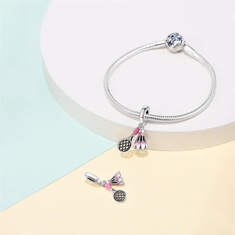 Amarante Jewelry Badminton Racket & Birdie Dangle Charm