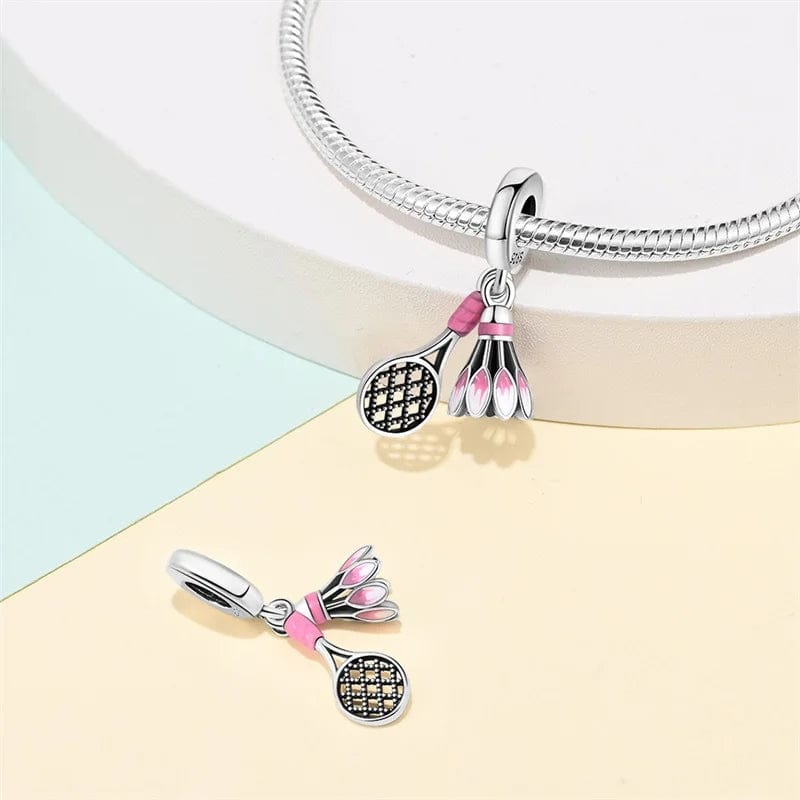 Amarante Jewelry Badminton Racket & Birdie Dangle Charm
