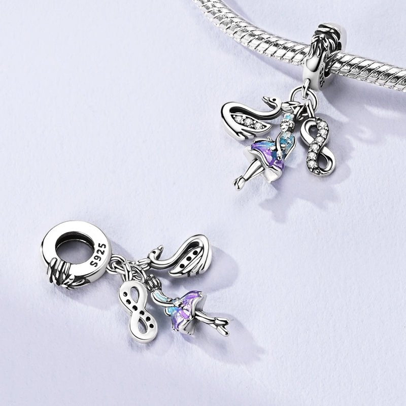 Amarante Jewelry Ballerina, Swan & Infinity Triple Dangle Charm