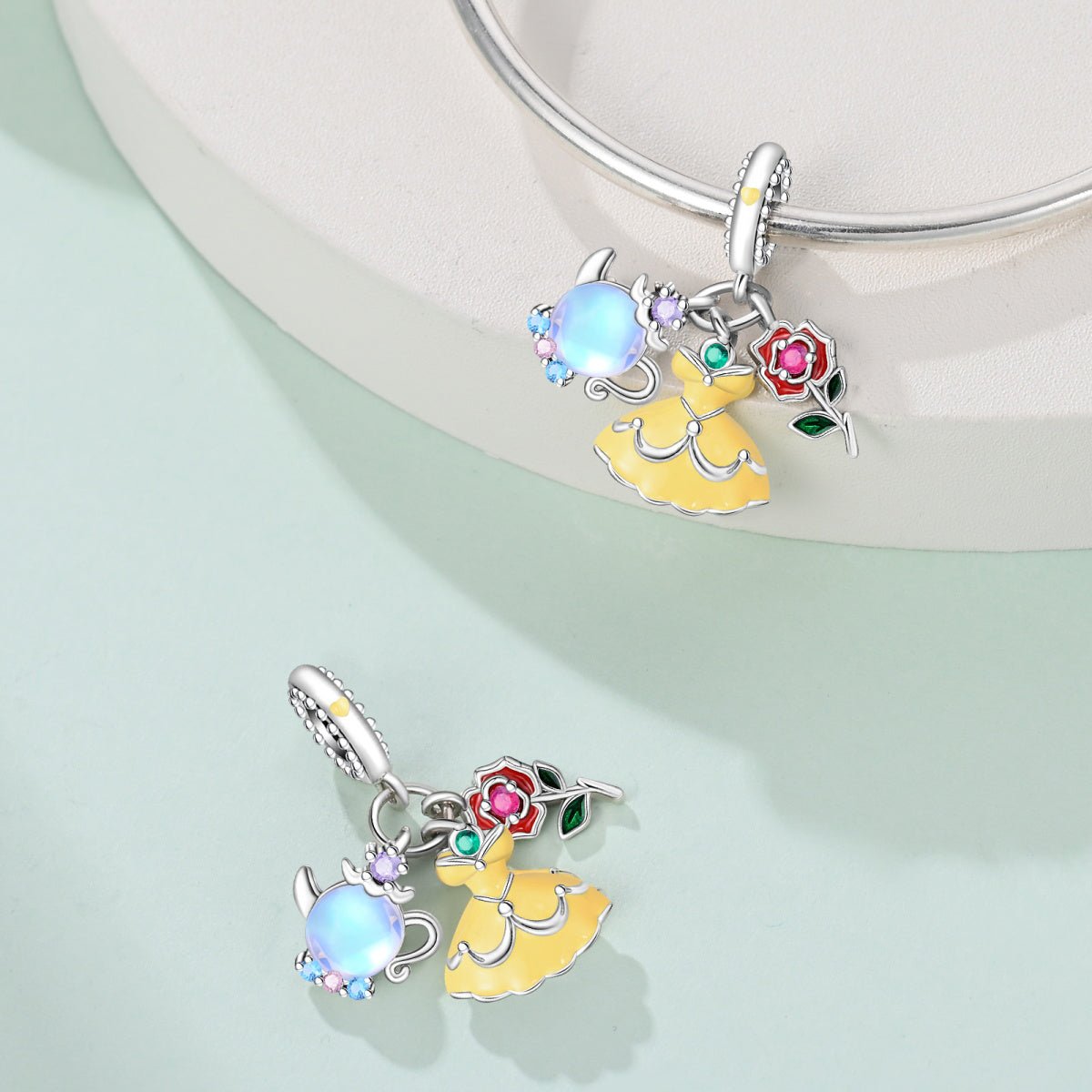 Amarante Jewelry Belle with Yellow Dress, Rose, & Teapot Dangle Charm