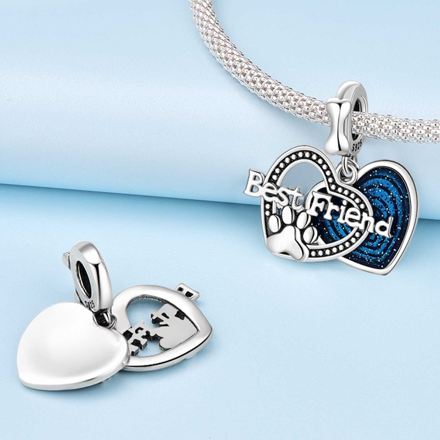 Amarante Jewelry Best Friend Paw Print & Heart Double Dangle Charm