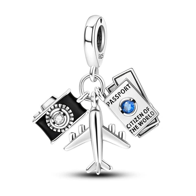 Amarante Jewelry Black Camera Passport Plane Travel Dangle Charm