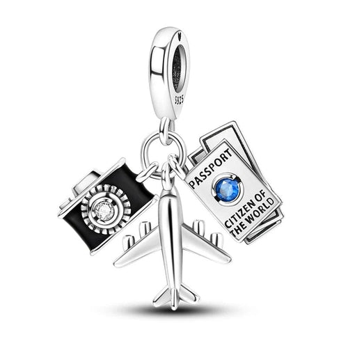 Amarante Jewelry Black Camera Passport Plane Travel Dangle Charm