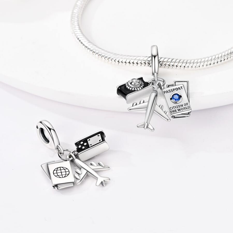 Amarante Jewelry Black Camera Passport Plane Travel Dangle Charm