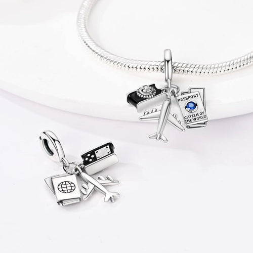 Amarante Jewelry Black Camera Passport Plane Travel Dangle Charm