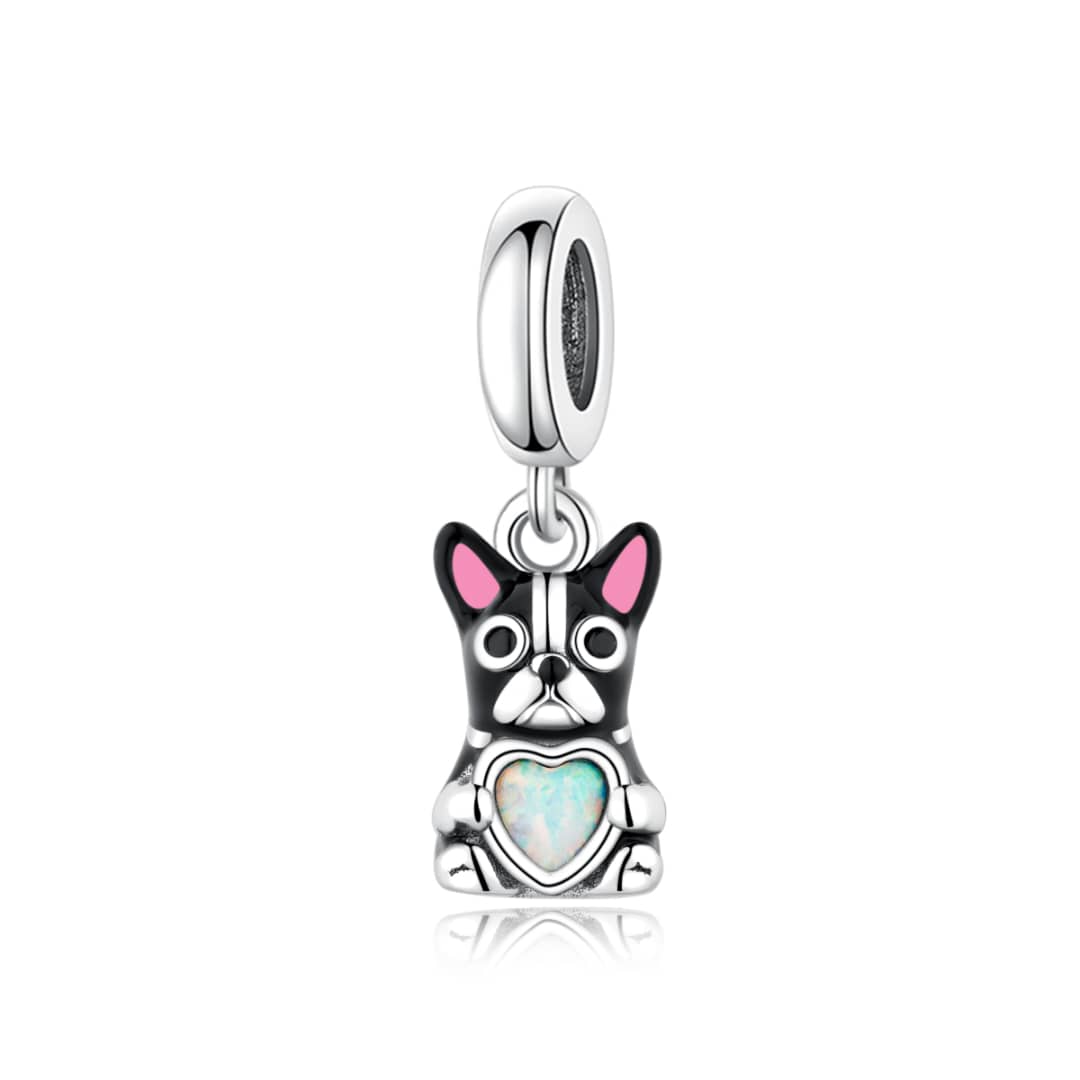 Amarante Jewelry Black French Bulldog with Heart Stone Dangle Charm