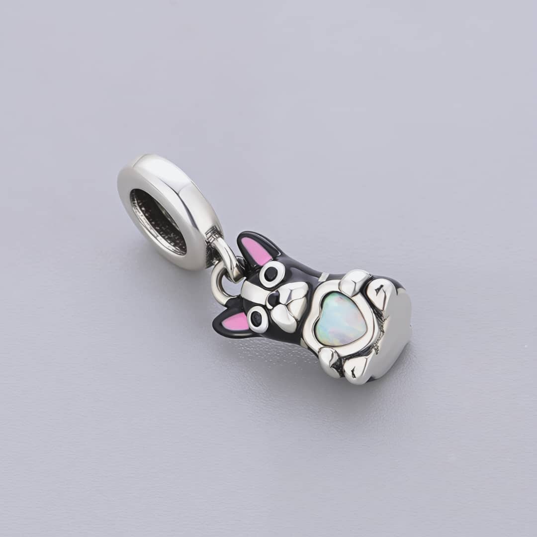Amarante Jewelry Black French Bulldog with Heart Stone Dangle Charm