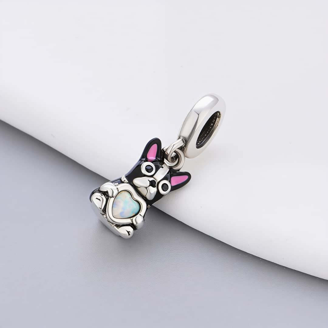 Amarante Jewelry Black French Bulldog with Heart Stone Dangle Charm