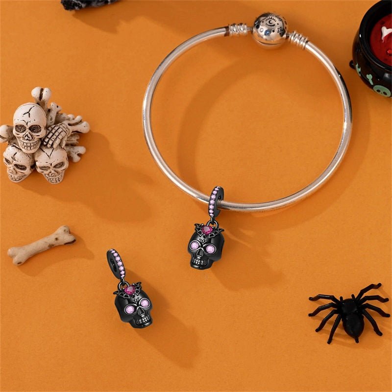 Amarante Jewelry Black Skull with Pink Crystals Dangle Charm