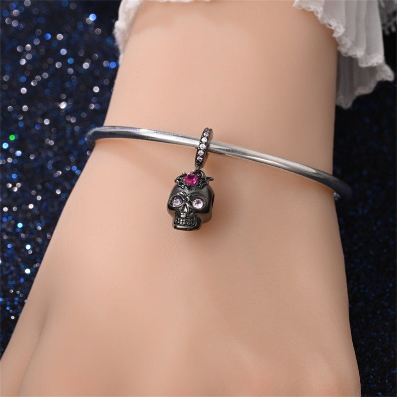 Amarante Jewelry Black Skull with Pink Crystals Dangle Charm
