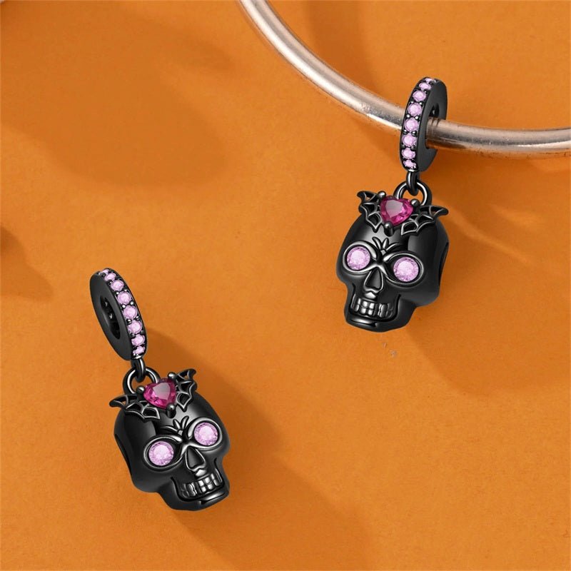 Amarante Jewelry Black Skull with Pink Crystals Dangle Charm