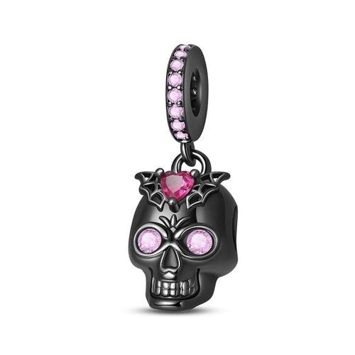 Amarante Jewelry Black Skull with Pink Crystals Dangle Charm