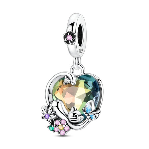Amarante Jewelry Blooming Heart with Butterfly, Flowers & Cat Dangle Charm