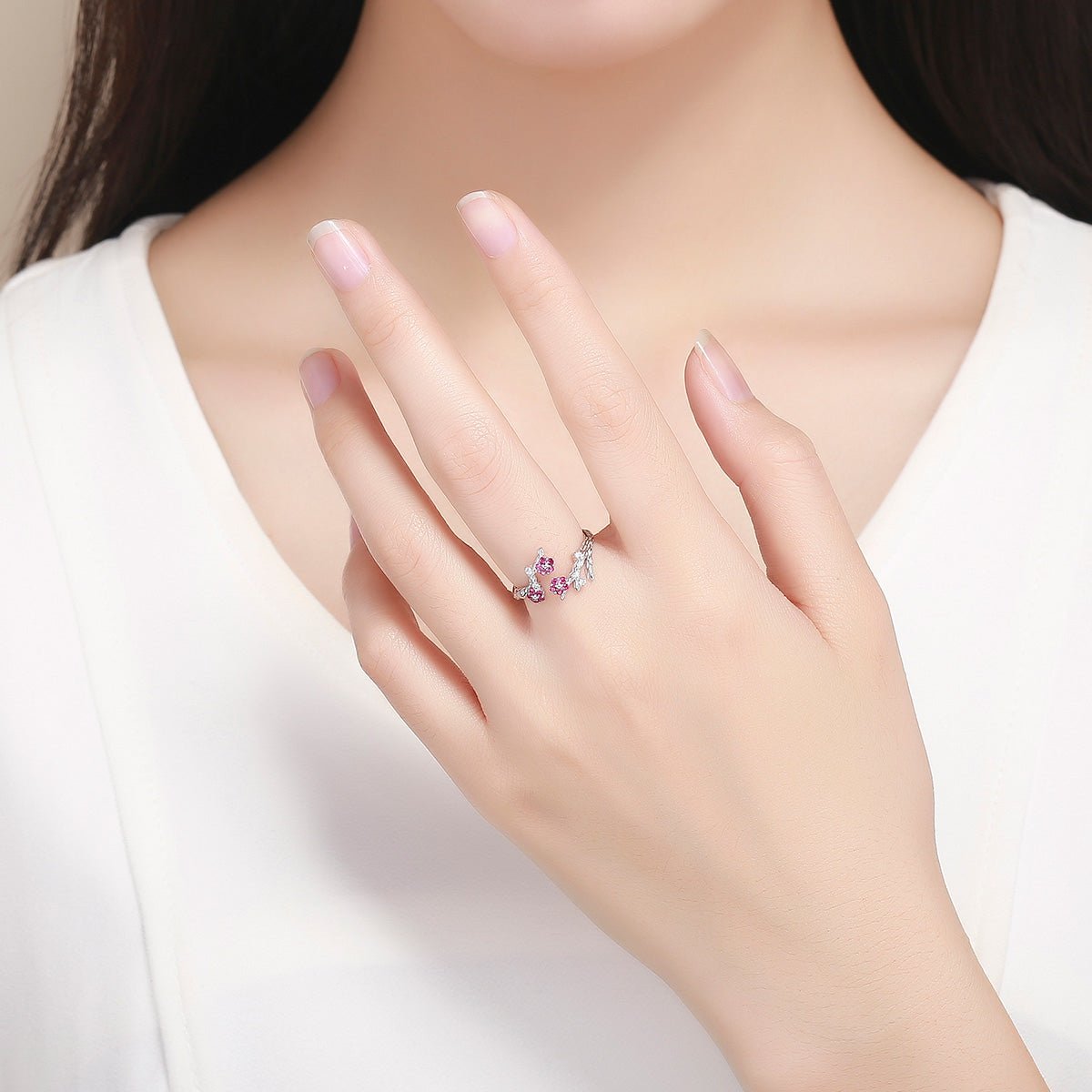 Amarante Jewelry Blooming Pink Blossom Garden Adjustable Ring