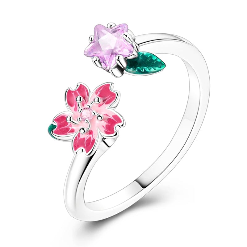 Amarante Jewelry Blooming Pink Flower and Star Crystal Ring