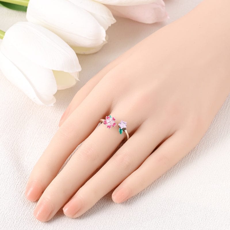 Amarante Jewelry Blooming Pink Flower and Star Crystal Ring