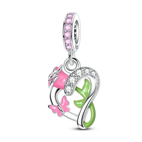 Amarante Jewelry Blooming Rose & Butterfly Heart Dangle Charm